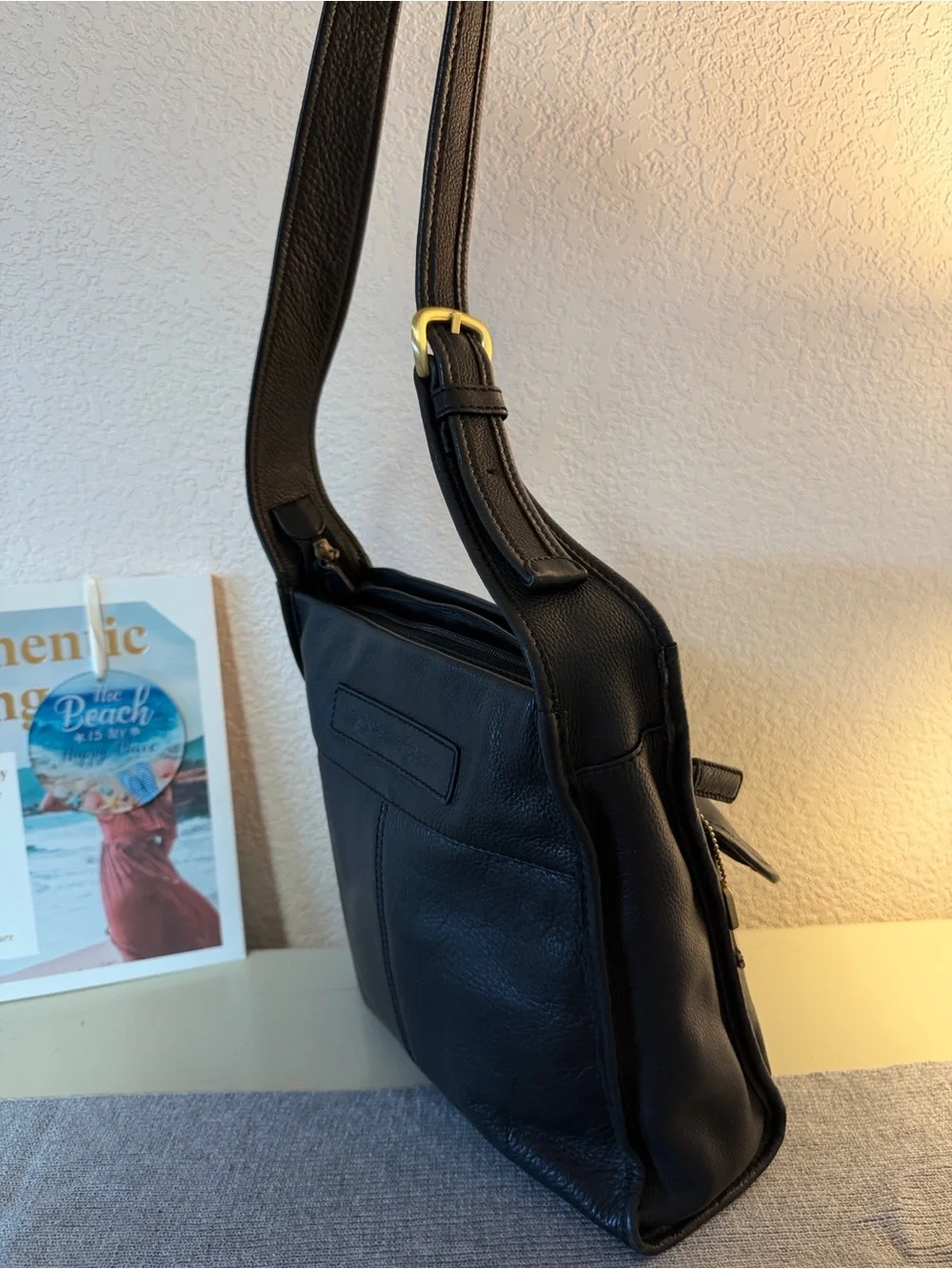 Fossil Black Leather Messenger Crossbody with Dual Front Pockets
